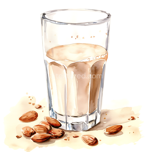 Breakfast Almond Milk Glass with Nuts Watercolor Illustration