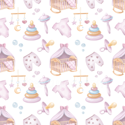 seamless Seamless 3D PBR Texture of Soft Pastel Baby Boy Toys and Clothes Pattern texture 8k free download PBR