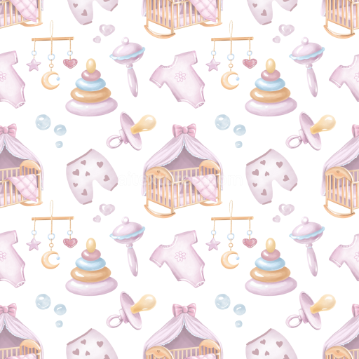 Seamless 3D PBR Texture of Soft Pastel Baby Boy Toys and Clothes Pattern