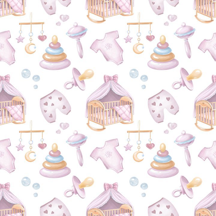 Soft Pastel Baby Boy Toys and Clothes Pattern seamless PBR texture preview