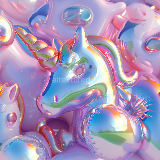 Seamless 3D Inflated Glossy Unicorn Vinyl PBR Texture in Iridescent Pastels