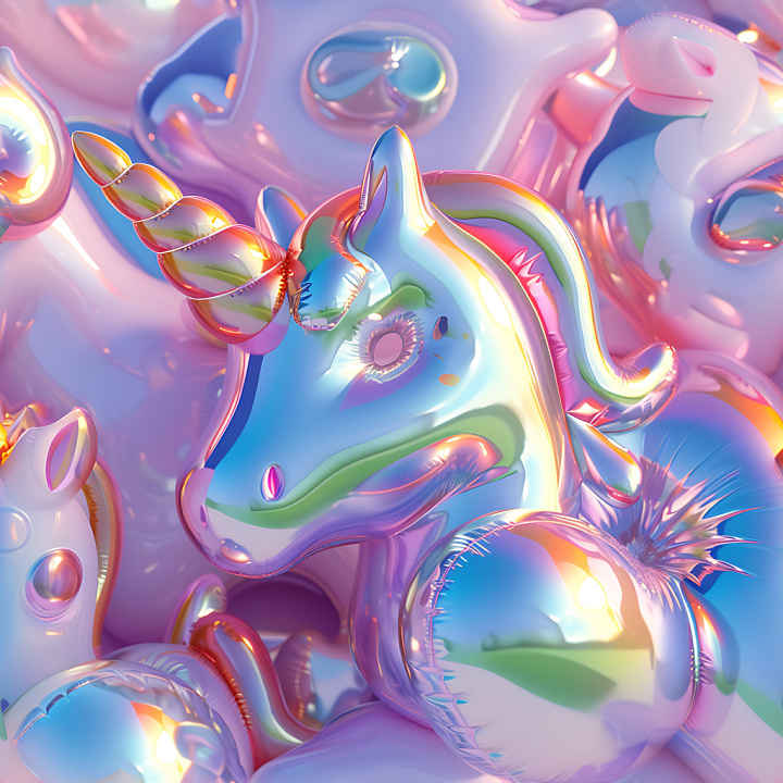 Inflated Glossy Unicorn Vinyl in Iridescent Pastels seamless PBR texture preview