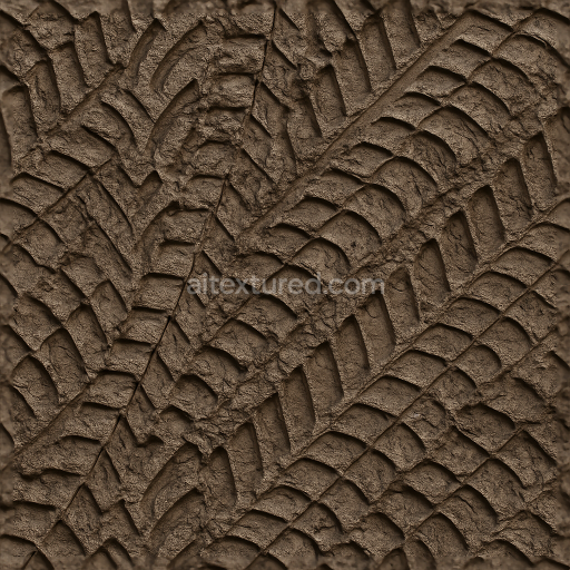 Seamless 3d texture pbr 8k wet tire print on muddy track with natural overlapping prints effect