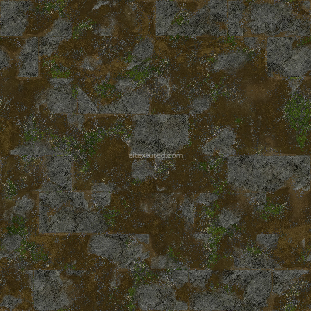 Seamless PBR tile texture featuring stone and moss details