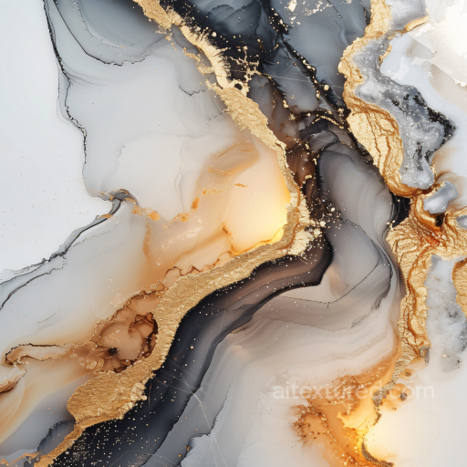 Alcohol Ink PBR Texture Featuring Gold Veins and Smoky Black Fluid Swirls seamless Alcohol ink PBR texture