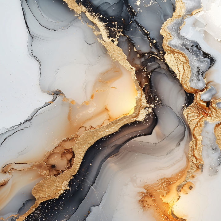 Alcohol Ink Featuring Gold Veins and Smoky Black Fluid Swirls seamless PBR texture preview