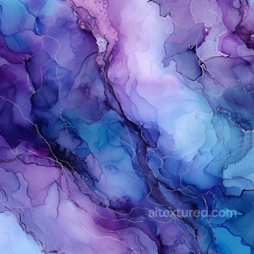 Alcohol Ink PBR Texture Featuring Flowing Violet and Blue Veins seamless Alcohol ink PBR texture