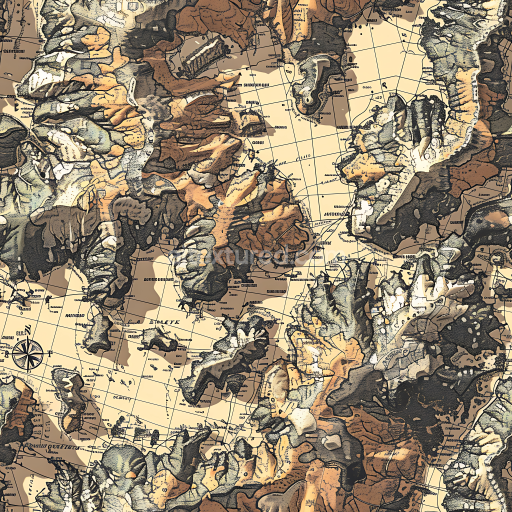 Seamless 3D PBR Camouflage Texture with Vintage Map-inspired Brown and Tan Pattern