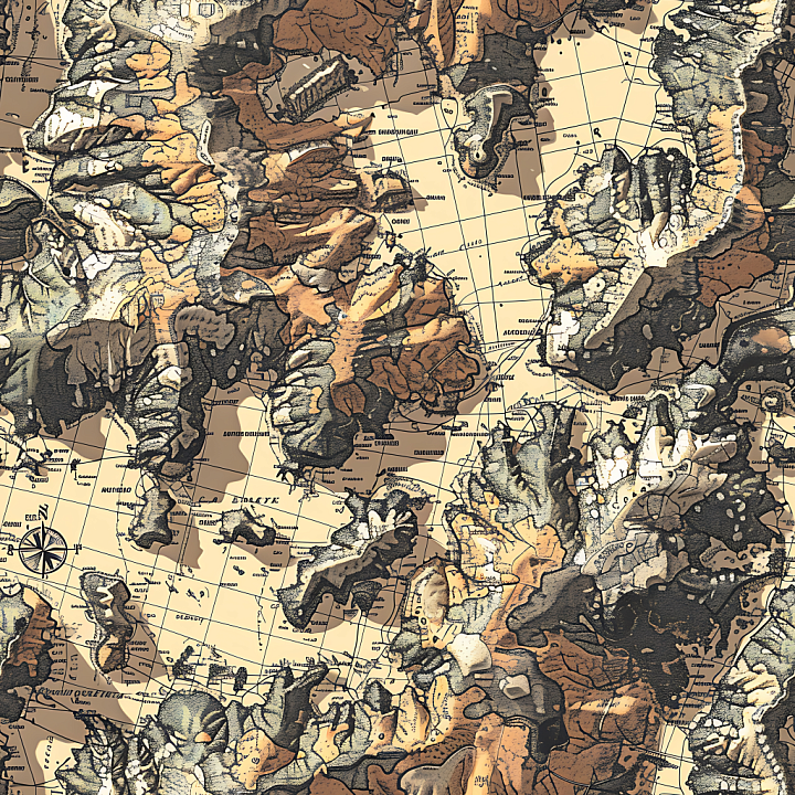Camouflage with Vintage Map-inspired Brown and Tan Pattern seamless PBR texture preview