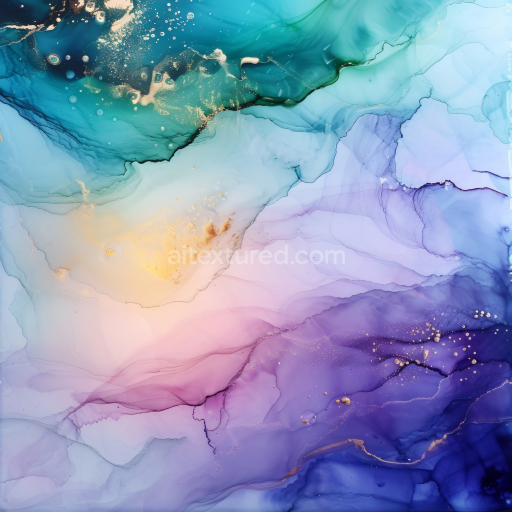 Seamless 3D Alcohol Ink PBR Texture Featuring Soft Blue, Violet, and Pastel Swirling Patterns
