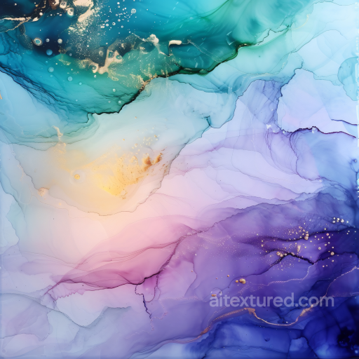 Alcohol Ink PBR Texture Featuring Soft Blue, Violet, and Pastel Swirling Patterns seamless Alcohol ink PBR texture