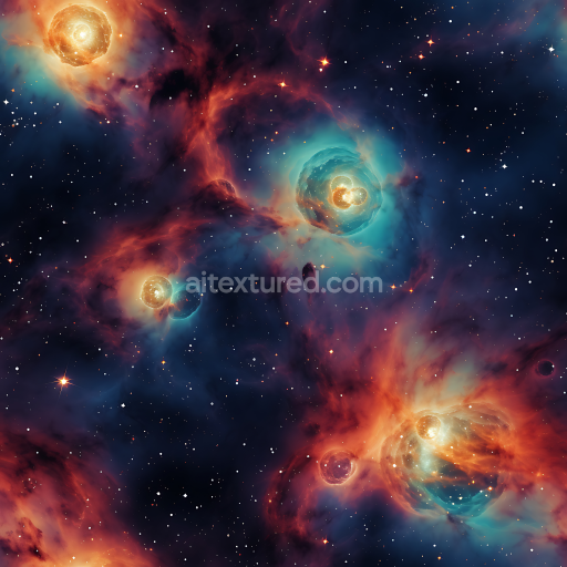 Seamless 3D Space PBR Texture Featuring Vibrant Nebulae and Starfield