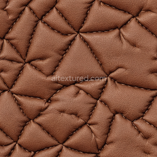 Seamless 3D Quilted Brown Leather PBR Texture with Padded Grain Pattern and Stitching