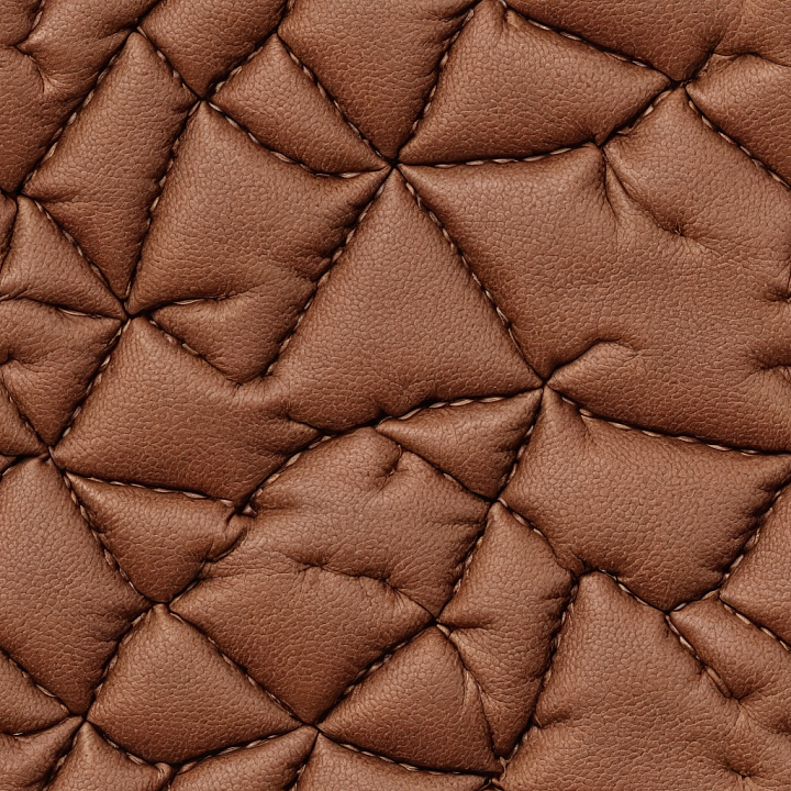 Quilted Brown Leather with Padded Grain Pattern and Stitching seamless PBR texture preview