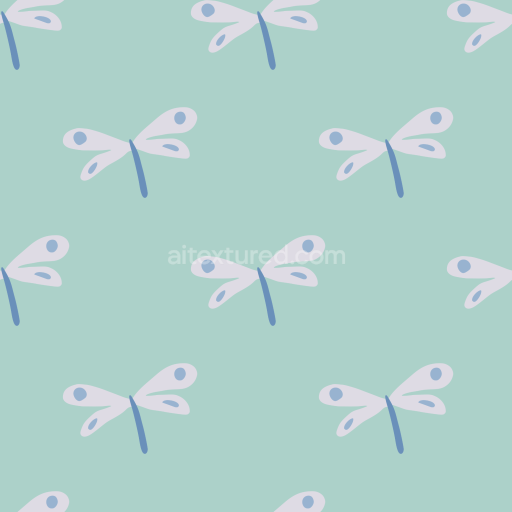 Seamless 3D PBR Texture of Soft Fabric with Stylized Blue Dragonfly Pattern