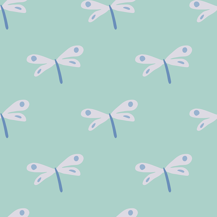 Dragonfly of Soft Fabric with Stylized Blue Dragonfly Pattern seamless PBR texture preview