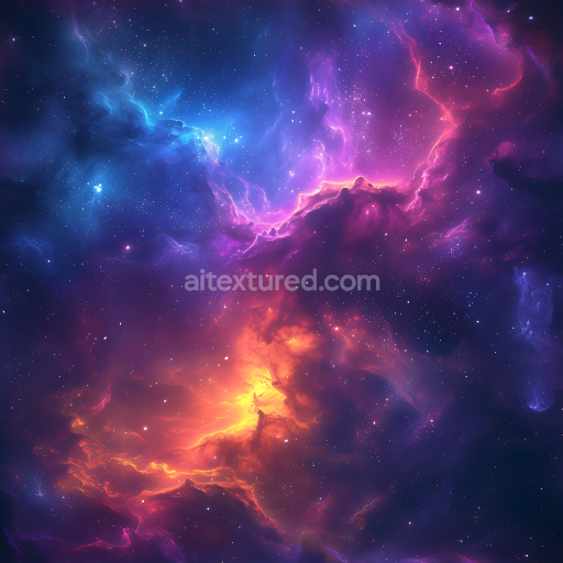 Seamless 3D Space PBR Texture Featuring Colorful Nebula and Cosmic Clouds