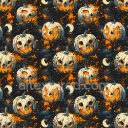 seamless Seamless 3D PBR Watercolor Halloween Jack-o'-Lantern Pumpkin Pattern Texture texture 8k free download PBR
