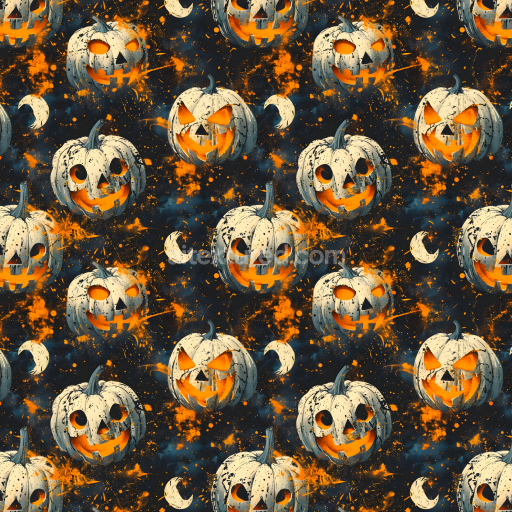Seamless 3D PBR Watercolor Halloween Jack-o'-Lantern Pumpkin Pattern Texture