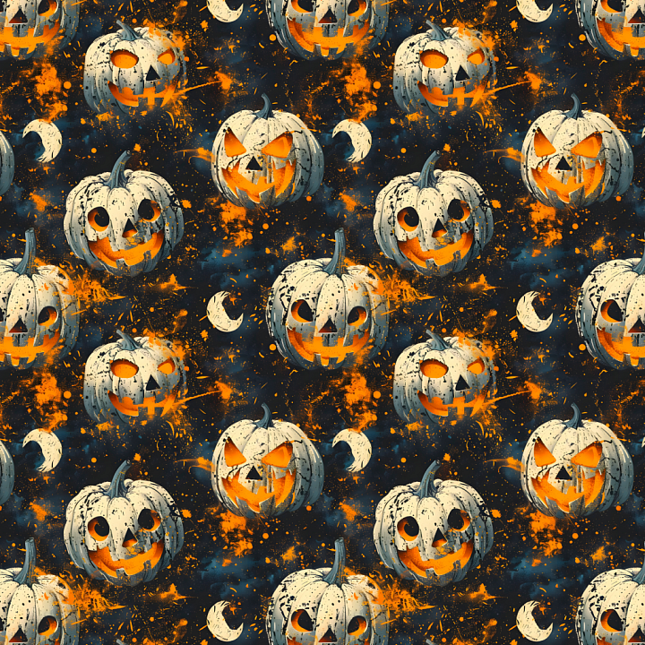 Watercolor Halloween Jack-o'-Lantern Pumpkin Pattern seamless PBR texture preview