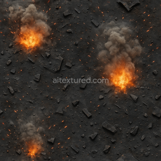Seamless 8k PBR 3d texture showing explosion dust with heat distortion and fire sparks