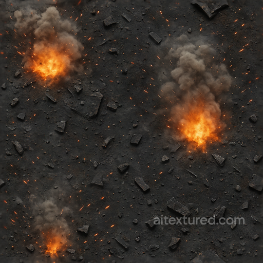 Seamless 8K PBR 3D texture showing explosion dust with heat distortion and fire sparks seamless Explosion PBR texture