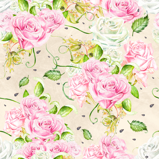 Seamless 3D PBR Floral Texture with Delicate Pink and White Roses