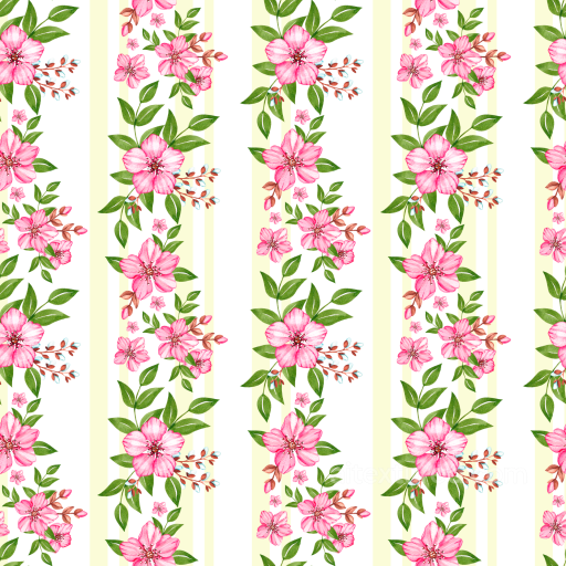 Pink Flower Fabric Texture with Vertical Stripes and Floral Pattern seamless Pink Flower PBR texture