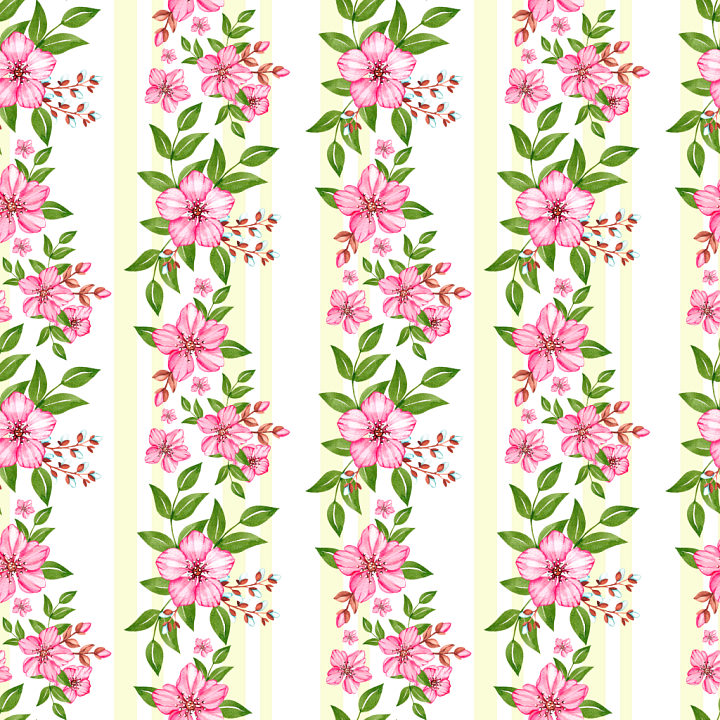 Pink Flower Fabric with Vertical Stripes and Floral Pattern seamless PBR texture preview