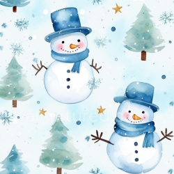 seamless Seamless 3D PBR Watercolor Snowman and Pine Tree Christmas Texture texture 8k free download PBR