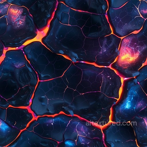 Cracked Lava Rock Texture Featuring Glowing Magma Fissures seamless Cracked & Holes PBR texture