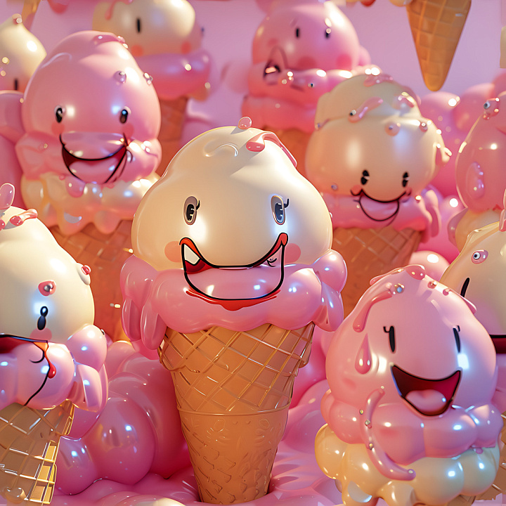 Inflated Featuring Glossy Playful Ice Cream Cones seamless PBR texture preview