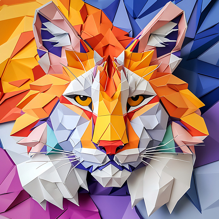 Bobcat Origami Animal with Bold Geometric Color Blocks seamless PBR texture preview