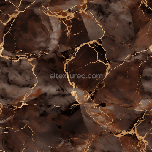Seamless 3D Brown Marble PBR Texture Featuring Polished Stone and Golden Vein Accents