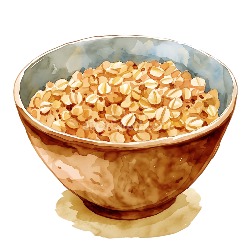 Watercolor Bowl of Spelt Flakes Cereal Breakfast Illustration