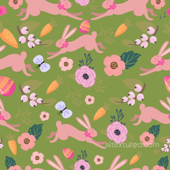 Of Pastel Easter Bunnies And Spring Florals On Green Background All Easter Digital paper texture preview