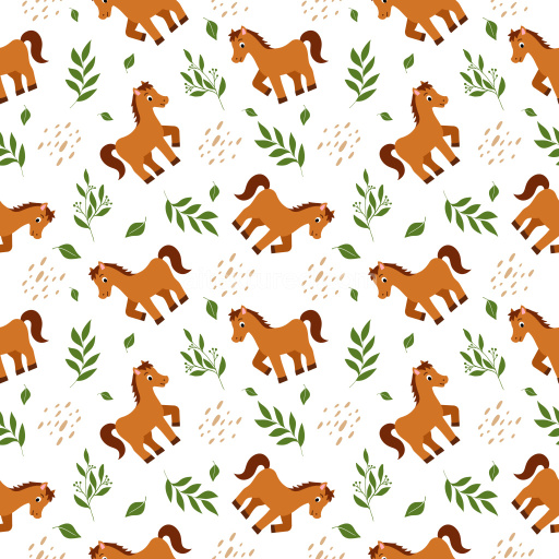 Pattern Bundle - Seamless 3D Pattern PBR Texture with Playful Horse Motifs and Green Leafy Accents texture preview