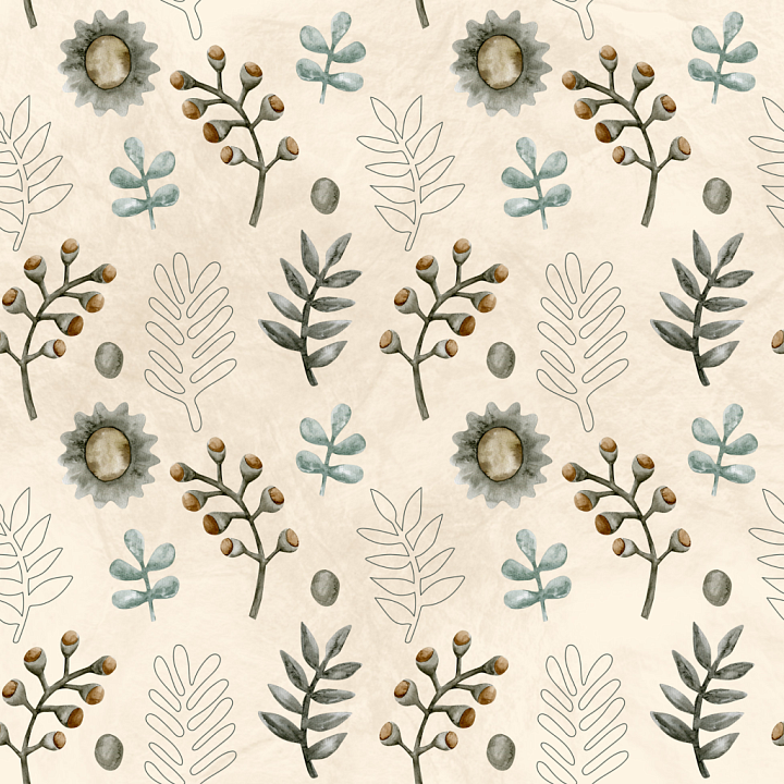Floral Watercolor Pattern with Leaves and Buds seamless PBR texture preview