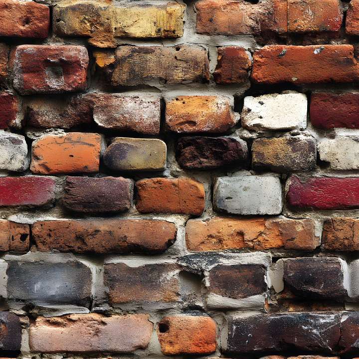 Cracked and Chipped Multicolor Brick Wall seamless PBR texture preview