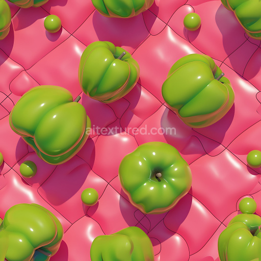 Seamless 3D Inflated Glossy Vinyl Panels PBR Texture with Pink Surface and Green Bubbles