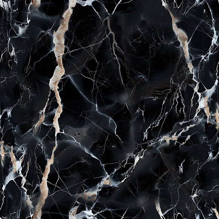 Clear Black Natural Marble with Elegant Veins seamless PBR texture preview