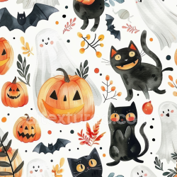 seamless Seamless 3D PBR Watercolor Halloween Texture with Pumpkins, Ghosts & Cats texture 8k free download PBR