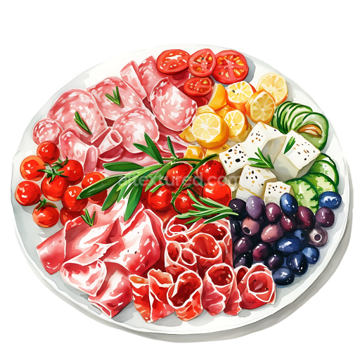 Bright Antipasto Platter Breakfast Clipart with Meat, Cheese & Veggies