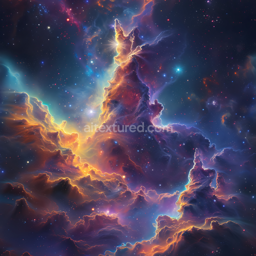 Seamless 3D Space PBR Texture Featuring Vibrant Nebula Clouds with Glowing Edges and Starfield