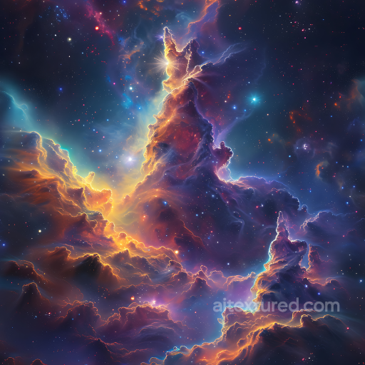 Space PBR Texture Featuring Vibrant Nebula Clouds with Glowing Edges and Starfield seamless Star, space, planets PBR texture