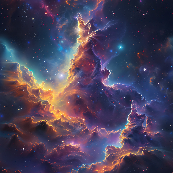Space Featuring Vibrant Nebula Clouds with Glowing Edges and Starfield seamless PBR texture preview