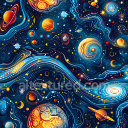 seamless Seamless 3D Space PBR Texture Featuring Stylized Cosmic Galaxy, Planets, and Swirling Nebulae texture 8k free download PBR