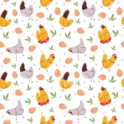 Pattern Bundle - Seamless 3D Pattern PBR Texture of Cartoon Chickens, Eggs, and Green Leaves texture preview