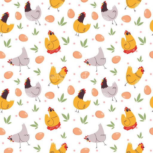 Pattern Bundle - Seamless 3D Pattern PBR Texture of Cartoon Chickens, Eggs, and Green Leaves texture preview
