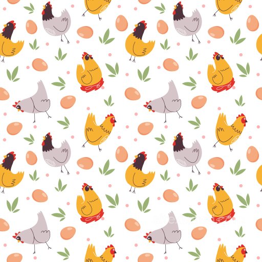 Pattern PBR Texture of Cartoon Chickens, Eggs, and Green Leaves seamless Pattern Bundle PBR texture